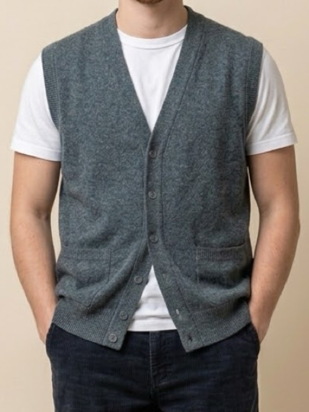 Rare Vintage JACKMAY Lambswool Buttoned Sweater Vest - Dusty Teal
